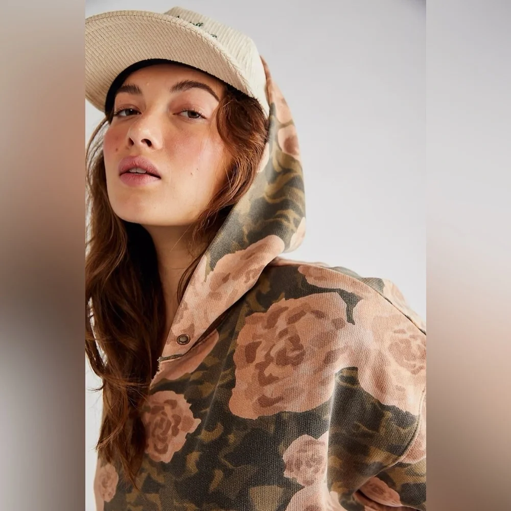 We The Free It’s A Vibe Oversized Relaxed Fit Hoodie In Green Moss Print Size XS - Picture 2 of 8